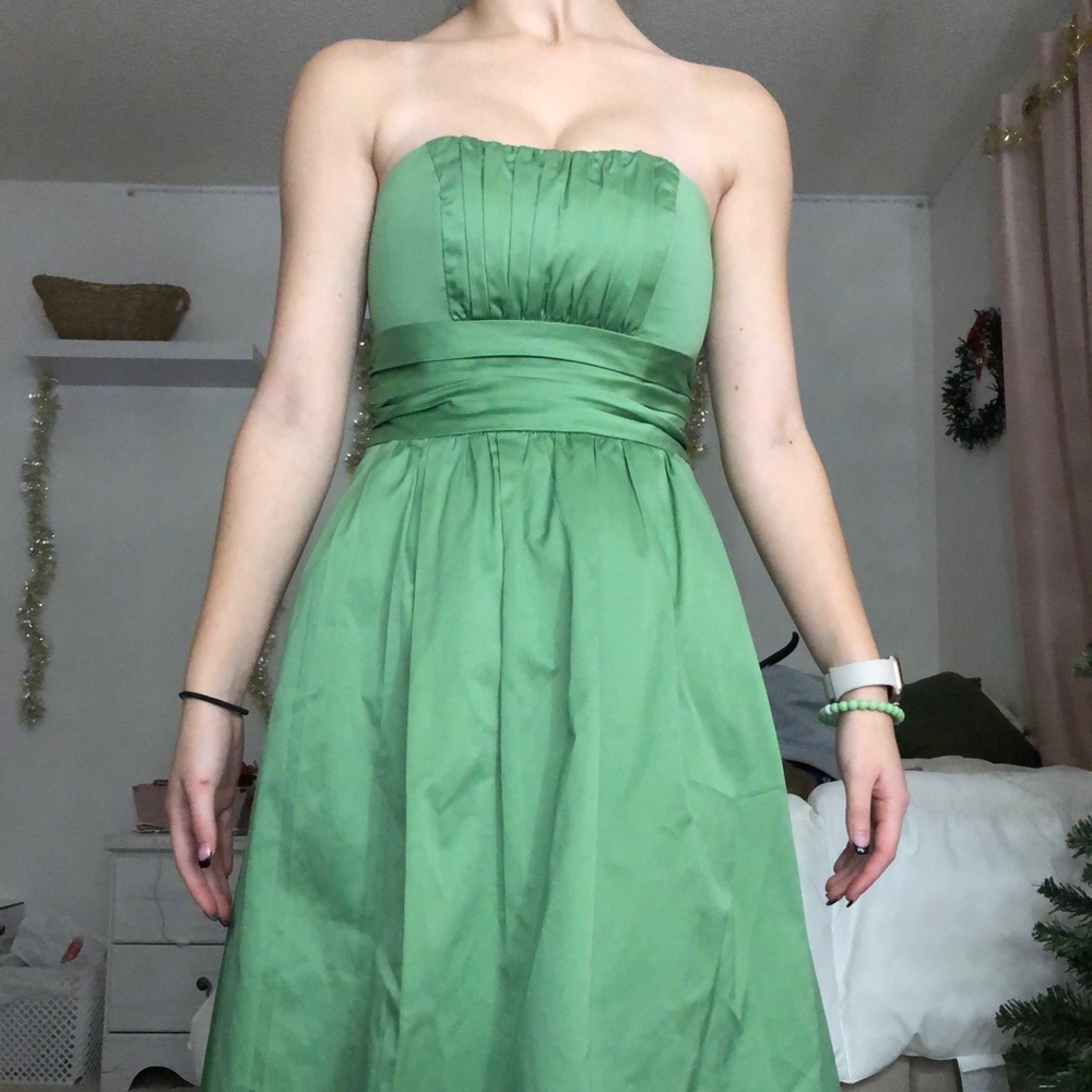David’s Bridal Green Strapless Dress